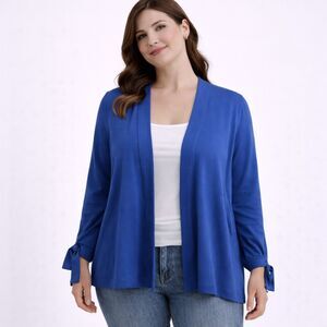 Ellen Tracy Long Sleeve Open Front Cardigan Blue S